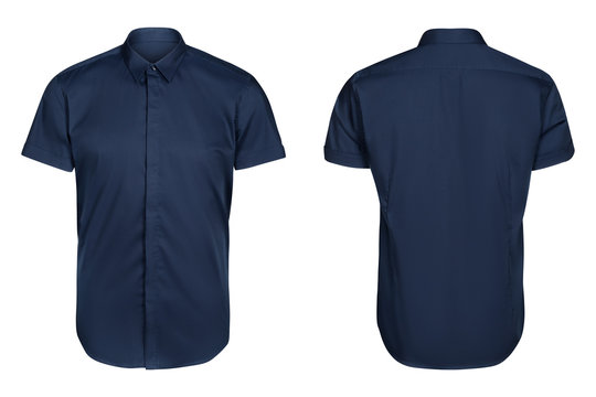 blue classic and business shirt, short sleeved shirt, white background