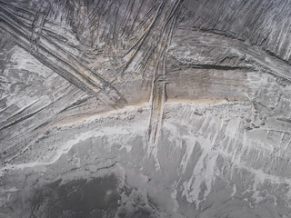 Aerial view over the building materials processing factory. Sand mine. View from above.