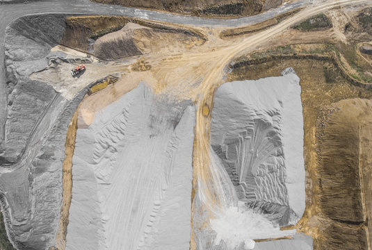 Aerial view over the building materials processing factory. Sand mine. View from above. © Curioso.Photography
