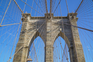 Brooklyn Bridge New York - a famous landmark- MANHATTAN / NEW YORK - APRIL 1, 2017
