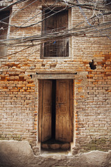 The country art of door, window and wall at Patan city in Nepal, after earthquake.