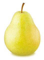 Ripe yellow pear with stem isolated