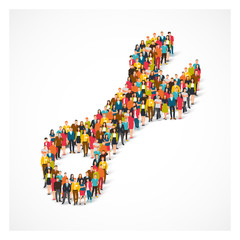 People stand in the shape of a wrench