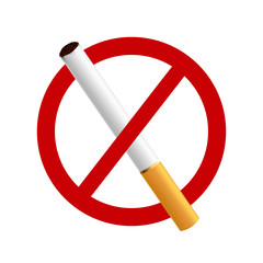 Stop smoking. A realistic cigarette on a white background in a red circle.