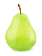 Ripe green pear with stem isolated