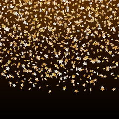 Celebration background with falling gold stars confetti on a black backdrop
