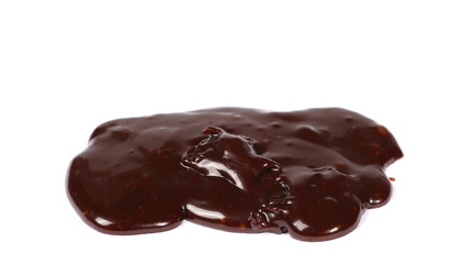 Hot melted chocolate pouring isolated on white background, with clipping path