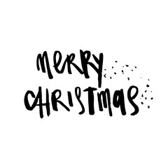 Wet brush watercolor lettering Merry Christmas.