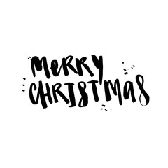 Wet brush watercolor lettering Merry Christmas.