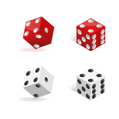 Red and white dices isolated on white background. Vector illustration.