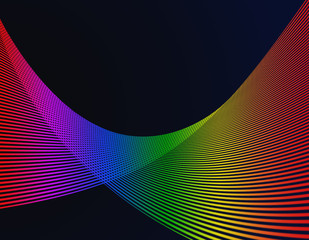 Dark abstract rainbow wave background with copy space for text.