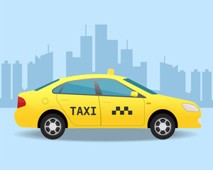 Obraz na płótnie Canvas Yellow taxi car. Side view vector illustration.