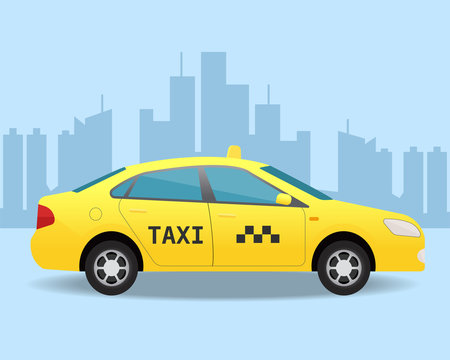 Yellow Taxi Car. Side View Vector Illustration.