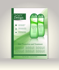 Flyer, brochure or magazine cover template. Cosmetic ads poster.3D Realistic shampoo bottle vector illustration
