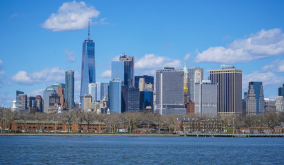 Typical Manhattan New York Skyline - view from Hudson River- MANHATTAN / NEW YORK - APRIL 1, 2017