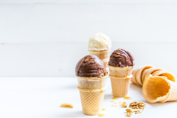 Ice Cream Scoops in Waffle Cup Cones