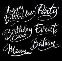 Happy birthday and party hand written typography. Good use for logotype, symbol, cover label, product, brand, poster title or any graphic design you want. Easy to use or change color
 