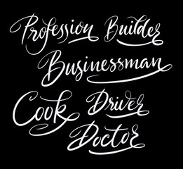 Profession and businessman hand written typography. Good use for logotype, symbol, cover label, product, brand, poster title or any graphic design you want. Easy to use or change color
 
