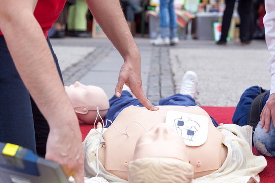 Defibrillation training. First aid. CPR.
