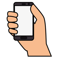 hand human with smartphone device isolated icon vector illustration design