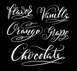 Flavor and chocolate hand written typography. Good use for logotype, symbol, cover label, product, brand, poster title or any graphic design you want. Easy to use or change color
 