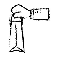 hand human with shopping bag paper isolated icon vector illustration design