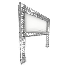 Steel truss girder element banner construction. 3d render press wall isolated on white
