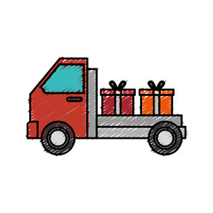 delivery truck with gift isolated icon vector illustration design