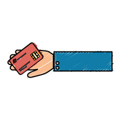 hand human with credit card isolated icon vector illustration design