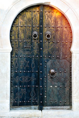 Arched Doorway with Blue Studded Door, Africa, North Africa, Tunisia, Sidi Bou Said
