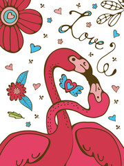 Flamingo couple kissing romantic poster