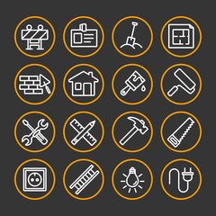 Construction and home repair. Line icon set.