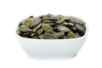 Roasted Pumpkin Seeds In White Bowl