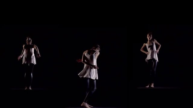 Collage of dynamic meditation of a young girl on a black background