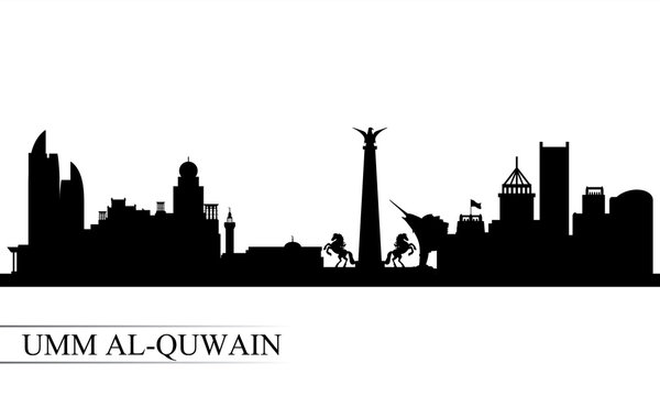 Umm al-Quwain city skyline silhouette background