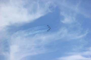 Air show in honor of the day of victory over Fascism. 5 Aircraft in the sky