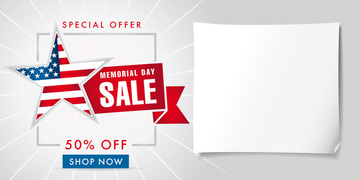 Memorial day sale special offer banner template. Happy Memorial Day Sale discount labels for web banner special offer vector illustration