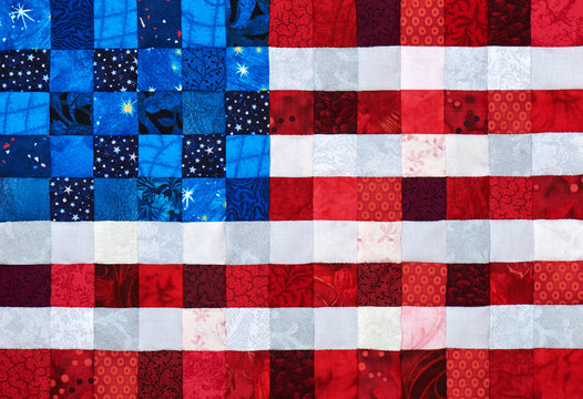 Square Pieces Of Fabrics Selected And Stitched Like A Flag Of USA
