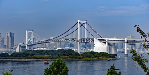 Rainbow Suspension Bridge, which connects central Tokyo to the Daiba Island development in Tokyo Bay, Japan 