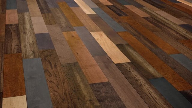 Pan across Mixed Species wood flooring background pattern 