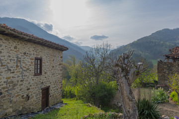 Fototapeta premium For the town of Cosgaya in the peaks of Europe