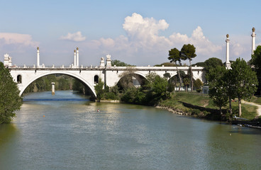 Fototapeta na wymiar The Tiber river and the Flaminio Bridge