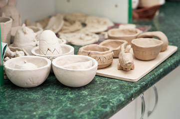 Clay ware is on the table