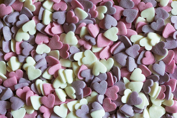 Sugar in the form of multi-colored hearts