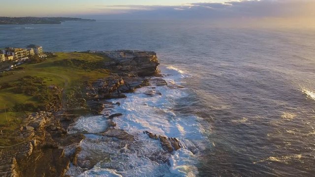 A flight over maroubra rock cliff coastline, Sydney