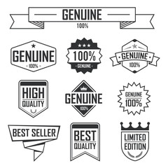 Set of Genuine and Premium Quality, Label and Banner Elements Design. Vector illustration