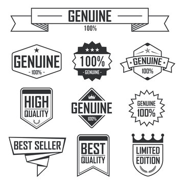 Set of Genuine and Premium Quality, Label and Banner Elements Design. Vector illustration