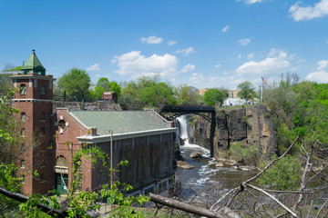 Old brick power generating station at the Passaic river and Paterson Great Falls.