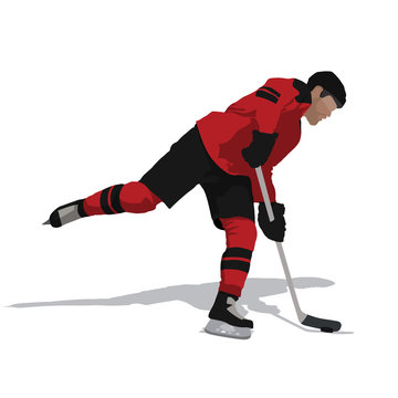 Ice hockey player in red jersey, abstract vector illustration