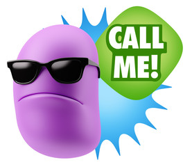3d Rendering Angry Character Emoji saying Call me with Colorful Speech Bubble.